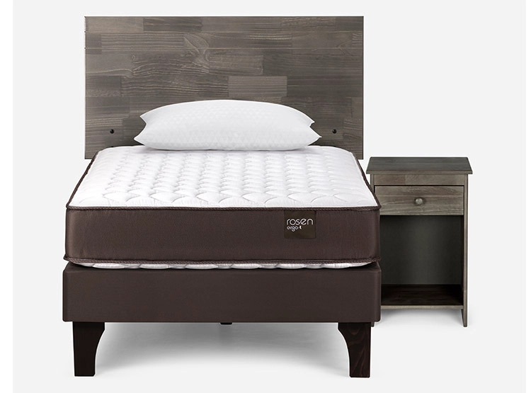 JUEGO DE DORMITORIO ROSEN CAMA EUROPEA ERGO T NEW 1.5 PLAZAS CAFÉ + SET TABOR GRIS + ALMOHADA - 1