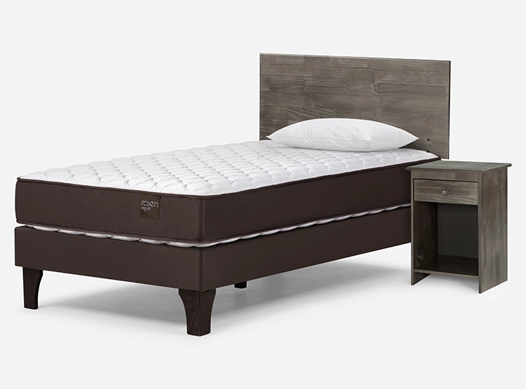 JUEGO DE DORMITORIO ROSEN CAMA EUROPEA ERGO T NEW 1.5 PLAZAS CAFÉ + SET TABOR GRIS + ALMOHADA - 2