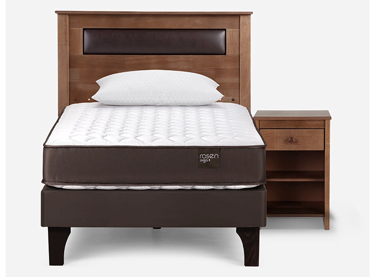 JUEGO DE DORMITORIO ROSEN CAMA EUROPEA ERGO T NEW 1.5 PLAZAS CAFÉ + SET FERRARA + ALMOHADA - 1