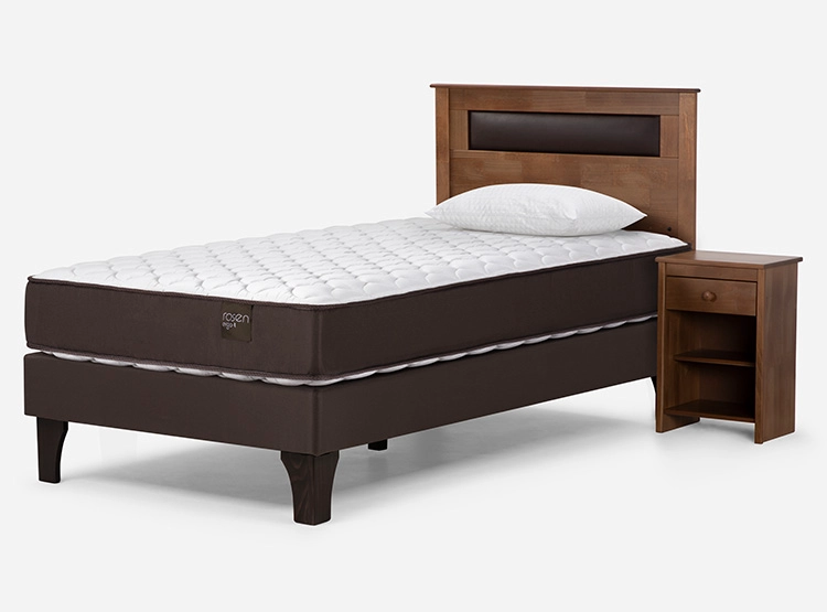JUEGO DE DORMITORIO ROSEN CAMA EUROPEA ERGO T NEW 1.5 PLAZAS CAFÉ + SET FERRARA + ALMOHADA - 2