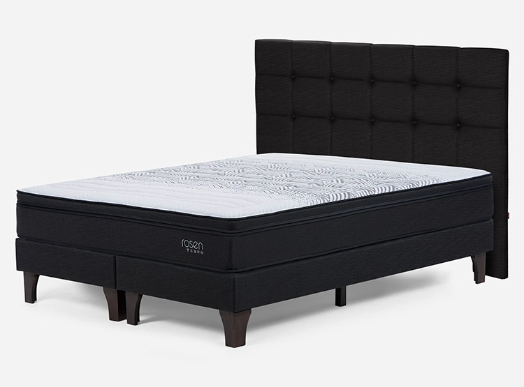 JUEGO DE DORMITORIO ROSEN CAMA EUROPEA TEMPO 2 PLAZAS GRAFITO + RESPALDO ISSEY GRIS + COMODODA BAKER GRIS - 2