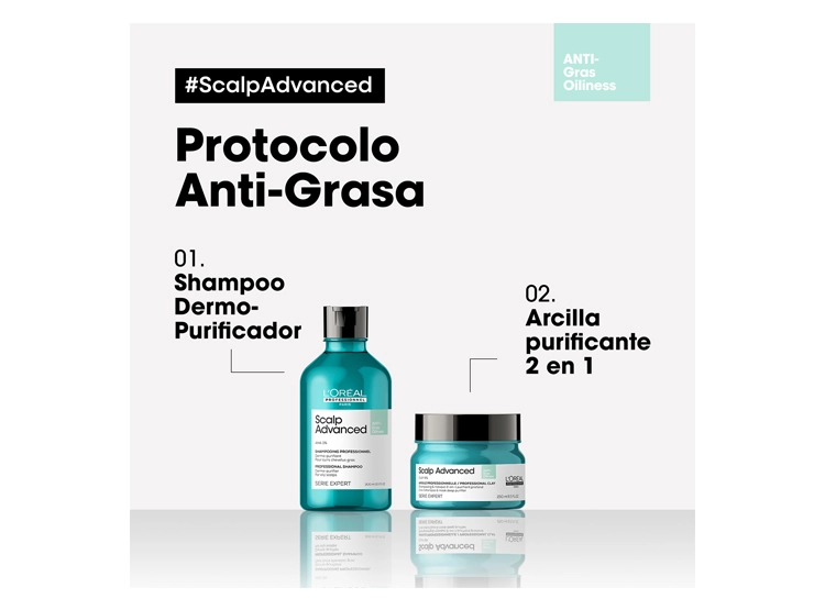SHAMPOO LOREAL PROFESSIONNEL LIMPIEZA PROFUNDA CABELLO GRASO SCALP ADVANCED 300 ML - 6