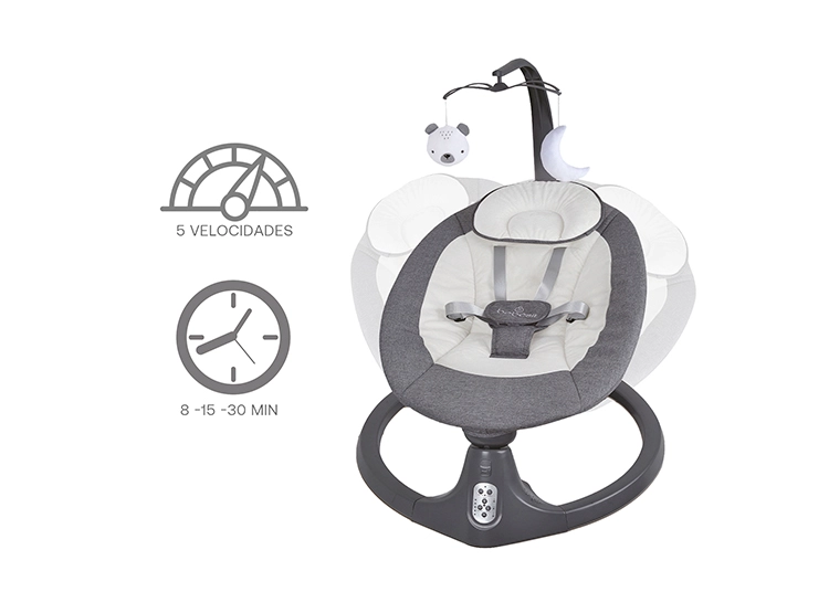 SILLA NIDO BEBE MECEDORA BABY SWING CON BLUETOOTH GRIS - 4