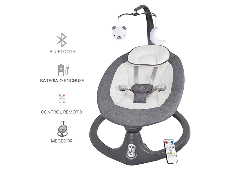 SILLA NIDO BEBE MECEDORA BABY SWING CON BLUETOOTH GRIS - 5
