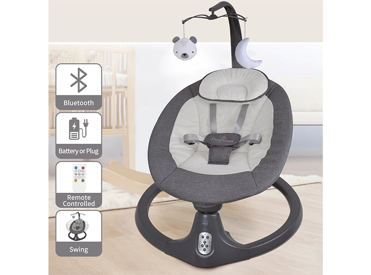 SILLA NIDO BEBE MECEDORA BABY SWING CON BLUETOOTH GRIS - 8