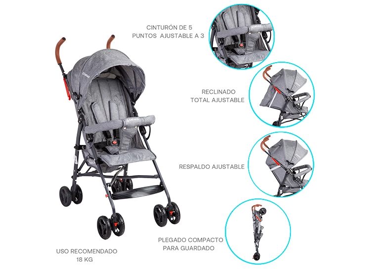 COCHE PARAGUA BEBE 5126 PLEGABLE LIVIANO COMPACTO GRIS - 4