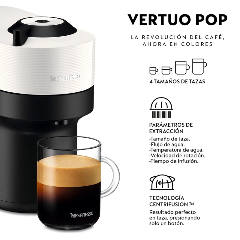 CAFETERA NESPRESSO CÁPSULA VERTUO POP BLANCO - 4