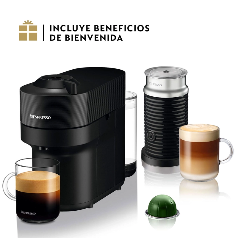 CAFETERA NESPRESSO CÁPSULA VERTUO POP NEGRO + ESPUMADOR DE LECHE AEROCCINO 3 - 1