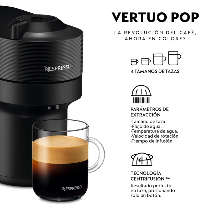 CAFETERA NESPRESSO CÁPSULA VERTUO POP NEGRO + ESPUMADOR DE LECHE AEROCCINO 3 - 4
