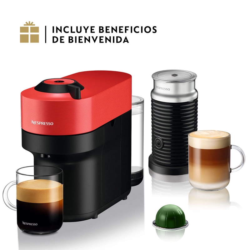CAFETERA NESPRESSO CÁPSULA VERTUO POP ROJO + ESPUMADOR DE LECHE AEROCCINO 3 - 2