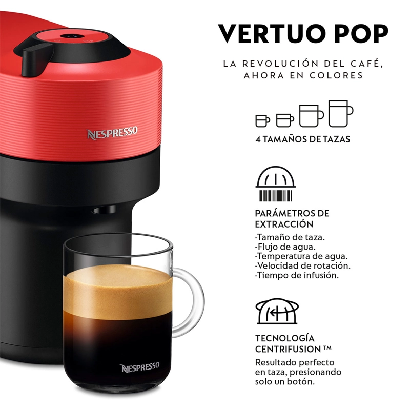 CAFETERA NESPRESSO CÁPSULA VERTUO POP ROJO + ESPUMADOR DE LECHE AEROCCINO 3 - 4