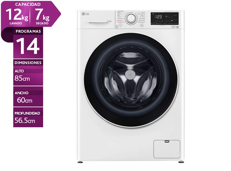 LAVADORA SECADORA LG WD12WVC5S6 12KG 7KG BLANCO - 1