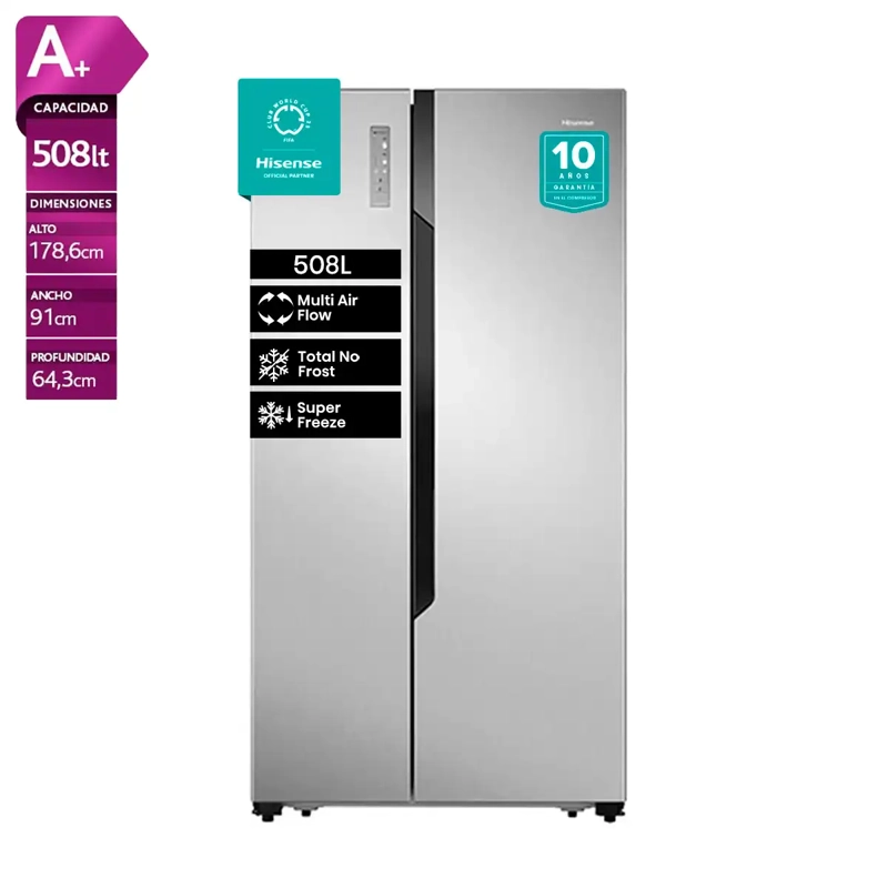 REFRIGERADOR SIDE BY SIDE HISENSE RC-67WS2 508L NO FROST PLATA - 1