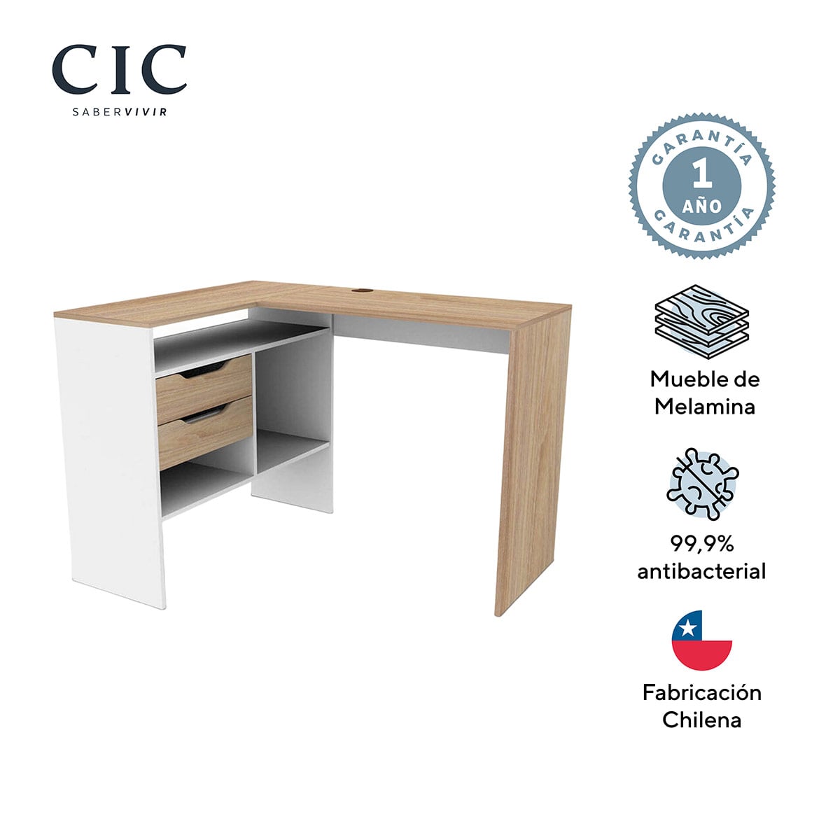 ESCRITORIO MILAN 2 CAJONES 91,5X80X115 BLANCO OLMO - 1