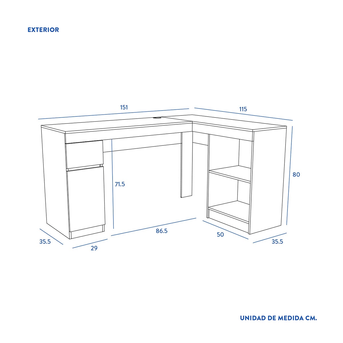 ESCRITORIO PALERMO ESQUINERO 151,5X115X80 BLANCO - 3