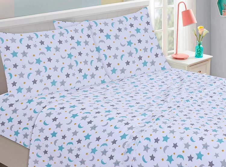 JUEGO DE SÁBANAS ILLUSIONS KIDS STARRY 1 PLAZA 144 HILOS MULTICOLOR ESTAMPADO - 1