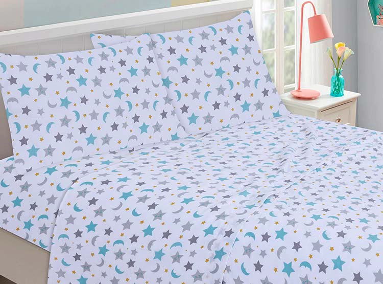 JUEGO DE SÁBANAS ILLUSIONS KIDS STARS 1.5 PLAZAS 144 HILOS MULTICOLOR ESTAMPADO - 1