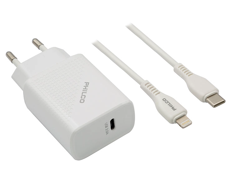CARGADOR CELULAR PHILCO 18 W RÁPIDO CABLE LIGHTNING PUERTO TIPO C - 3
