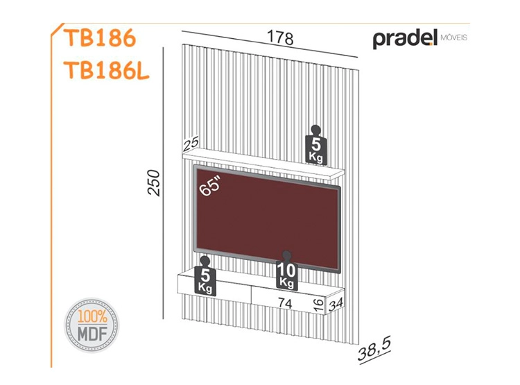 RACK TV DECOCASA TB186L 50" - 2