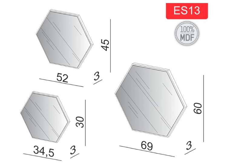 SET ESPEJOS DECOCASA HEXAGONOS X3 - 2
