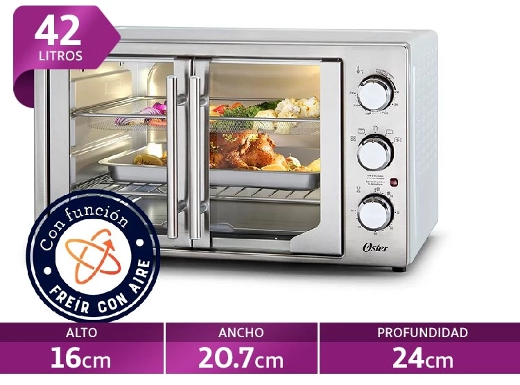 HORNO ELÉCTRICO OSTER 42 L TSSTTVFDMAFNS-052 CON FREIDORA DE AIRE ® PUERTAS ESTILO FRANCÉS