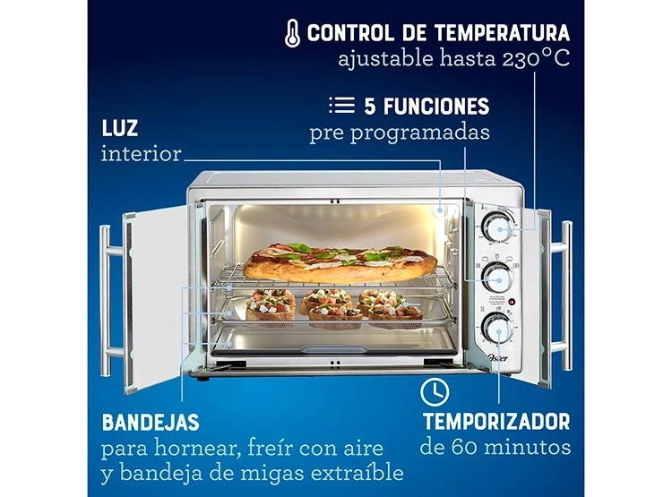 HORNO ELÉCTRICO OSTER 42 L TSSTTVFDMAFNS-052 CON FREIDORA DE AIRE ® PUERTAS ESTILO FRANCÉS - 8