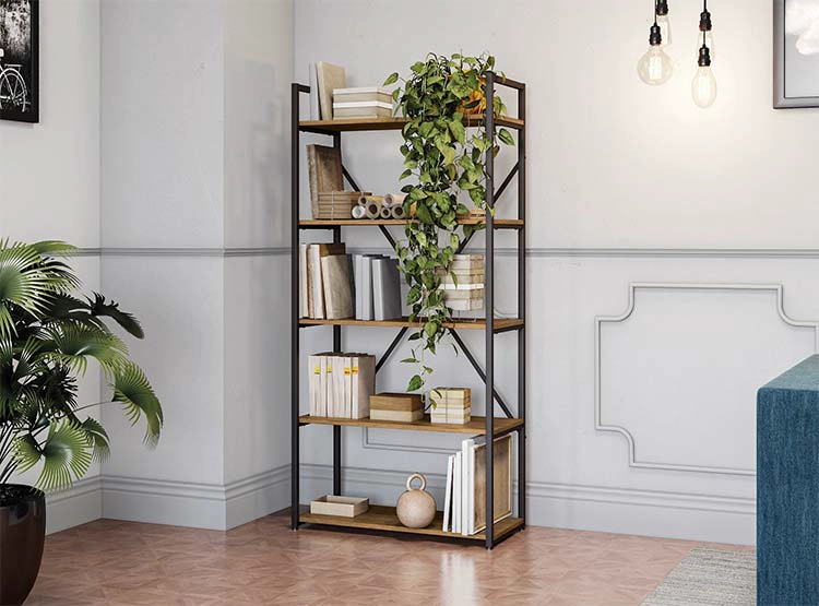 ESTANTE YARDAS LI006 FREIJO 5 REPISAS CAFÉ NEGRO METAL - 3