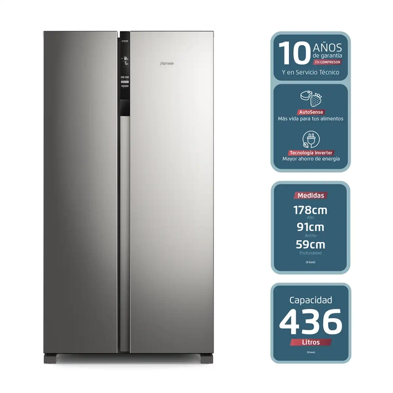 REFRIGERADOR SIDE BY SIDE FENSA SFX440 436L NO FROST ACERO - 2