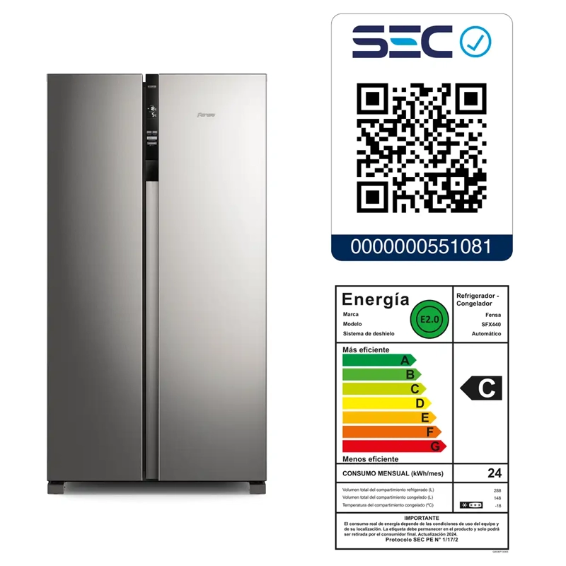 REFRIGERADOR SIDE BY SIDE FENSA SFX440 436L NO FROST ACERO - 9