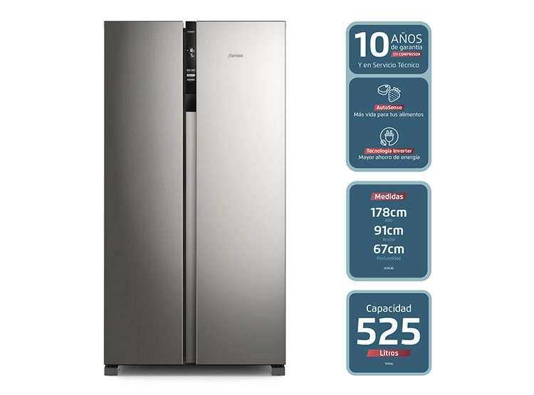 REFRIGERADOR SIDE BY SIDE FENSA SFX530 525L NO FROST ACERO - 8