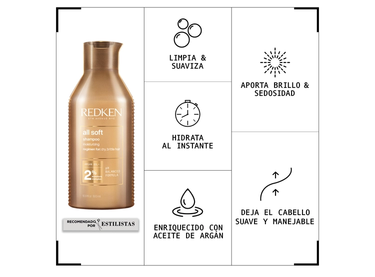 SET HIDRATANTE REDKEN CABELLO SECO ALL SOFT SHAMPOO 500 ML + 75 ML + ACONDICIONADOR 50 ML + SPRAY ONE UNITED 30 ML - 2