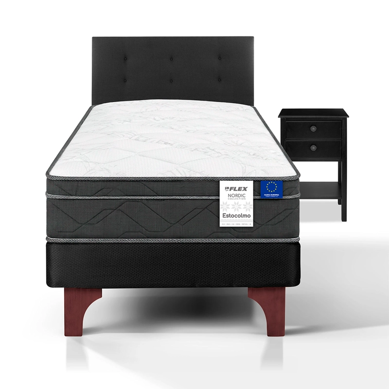 JUEGO DE DORMITORIO FLEX CAMA EUROPEA ESTOCOLMO 1.5 PLAZAS + RESPALDO ROYAL NEGRO + VELADOR ROVER - 2
