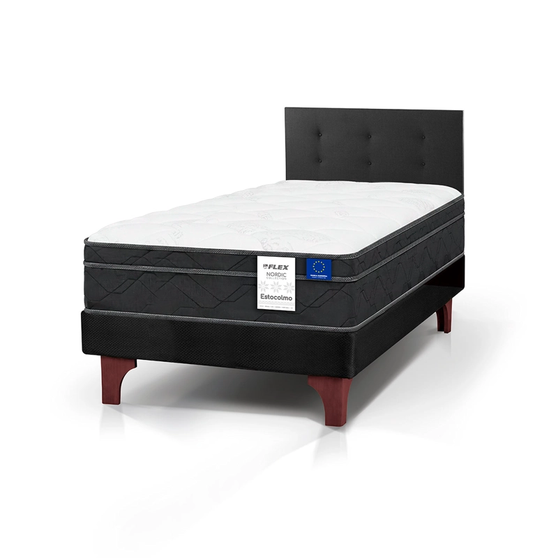 JUEGO DE DORMITORIO FLEX CAMA EUROPEA ESTOCOLMO 1.5 PLAZAS + RESPALDO ROYAL NEGRO - 1