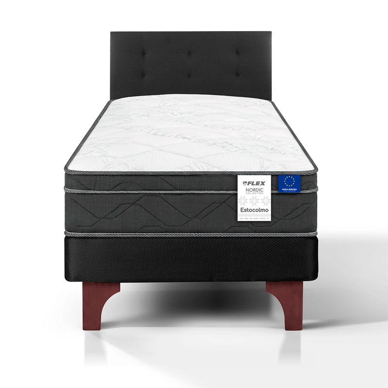 JUEGO DE DORMITORIO FLEX CAMA EUROPEA ESTOCOLMO 1.5 PLAZAS + RESPALDO ROYAL NEGRO - 2