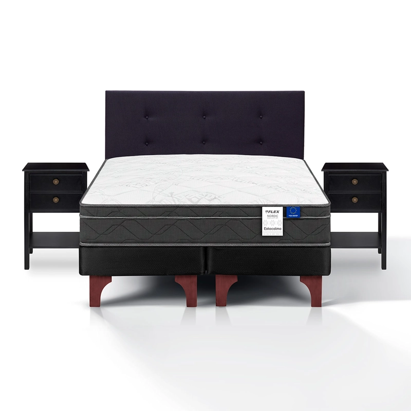 JUEGO DE DORMITORIO FLEX CAMA EUROPEA ESTOCOLMO BD 2 PLAZAS + RESPALDO ROYAL NEGRO + VELADORES ROVER - 2