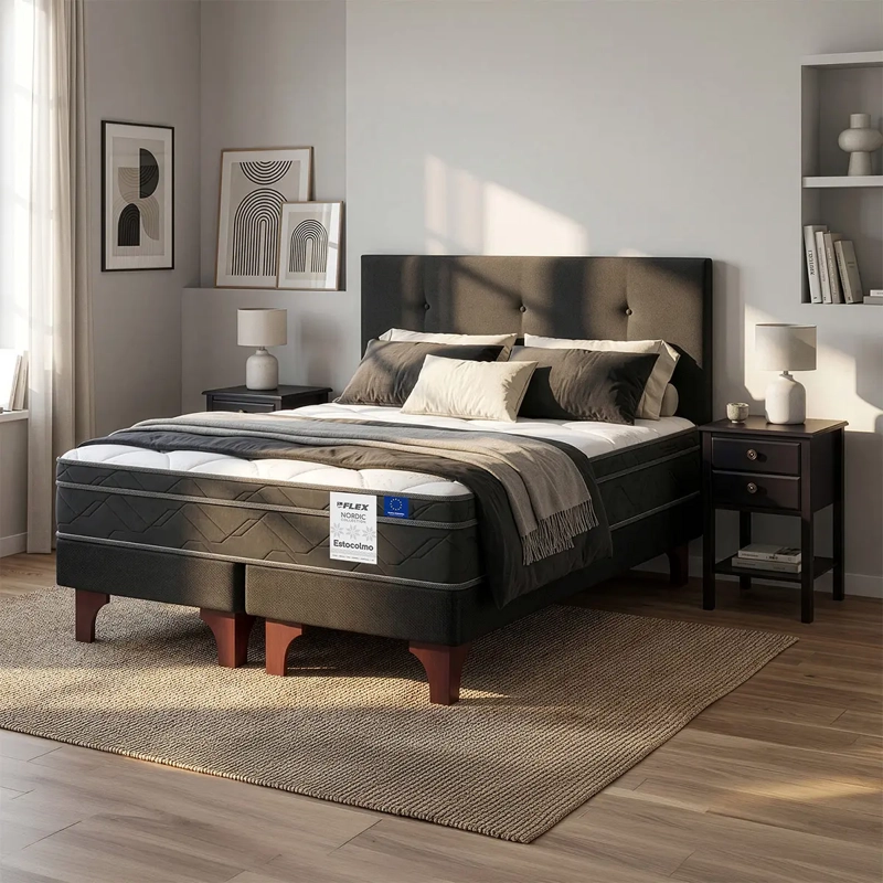 JUEGO DE DORMITORIO FLEX CAMA EUROPEA ESTOCOLMO BD 2 PLAZAS + RESPALDO ROYAL NEGRO + VELADORES ROVER - 5