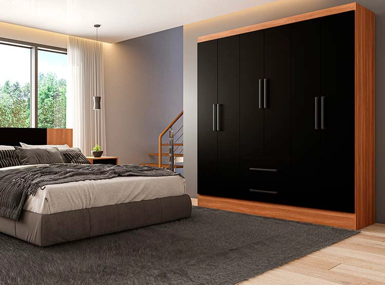 CLOSET ROCA AMBAR 6 PUERTAS 2 CAJONES CANELA NEGRO - 4