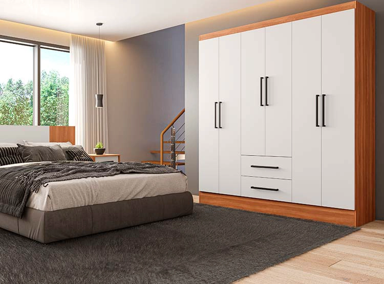 CLOSET ROCA AMBAR 6 PUERTAS 2 CAJONES CANELA BLANCO - 4