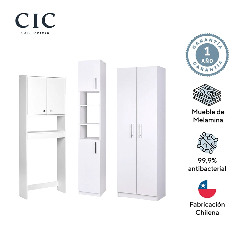SET MUEBLES BAÑO CIC ESTANTE 4 REPISAS BLANCO + ORGANIZADOR + DESPENSA - 5