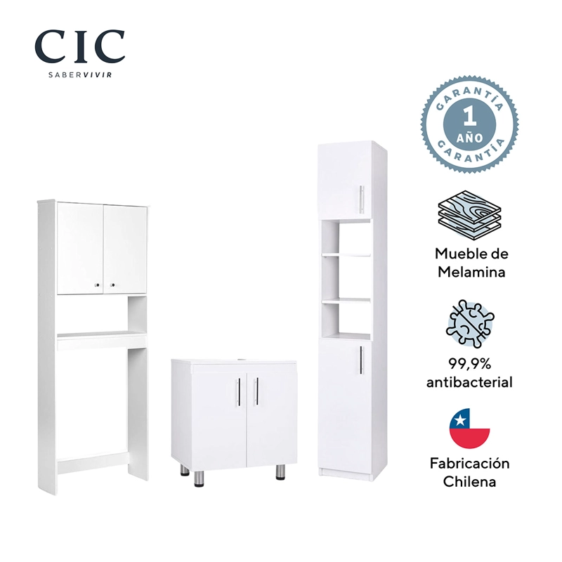 SET MUEBLES BAÑO CIC ESTANTE 5 REPISAS BLANCO + ORGANIZADOR + VANITORIO - 5