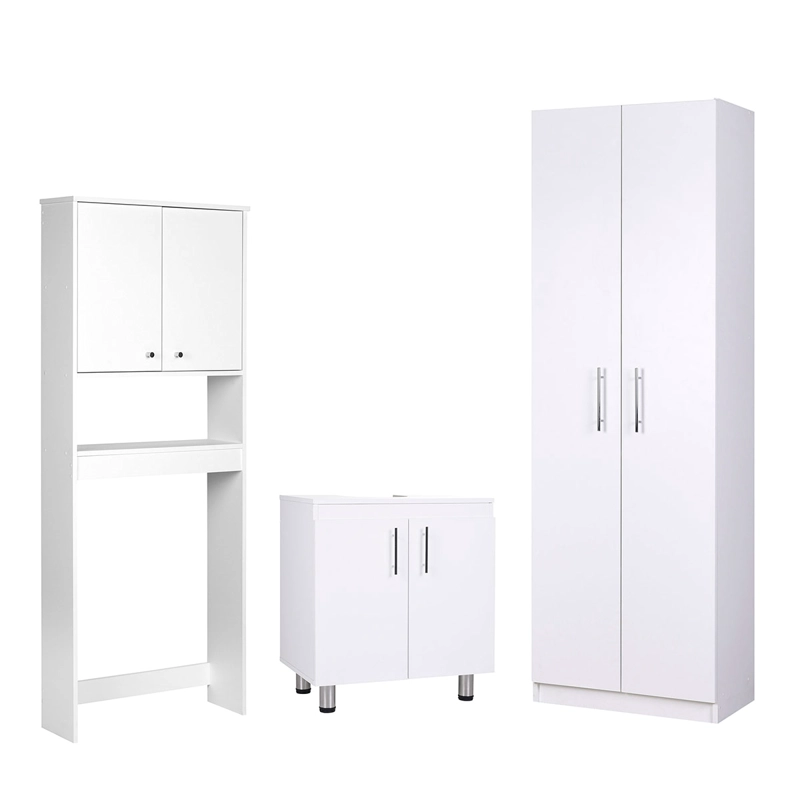 SET MUEBLES BAÑO CIC ESTANTE 4 REPISAS BLANCO + DESPENSA + VANITORIO - 1