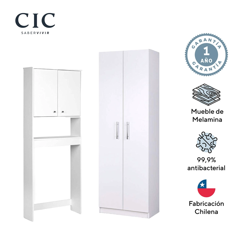 SET MUEBLES BAÑO CIC ESTANTE 4 REPISAS BLANCO + DESPENSA - 1