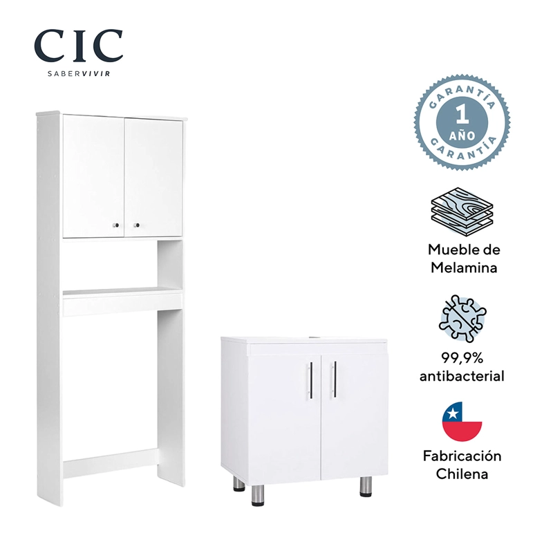 SET MUEBLES BAÑO CIC ESTANTE 3 REPISAS BLANCO + VANITORIO - 1