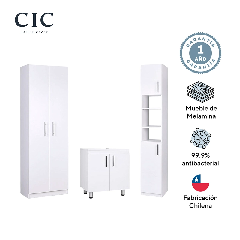 SET DE MUEBLES CIC BAÑO ORGANIZADOR + VANITORIO + DESPENSA 13 PUERTAS BLANCO - 5