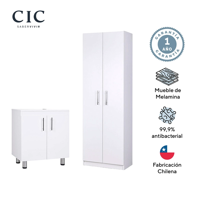 SET DE MUEBLES CIC BAÑO VANITORIO + DESPENSA 13 PUERTAS BLANCO - 1