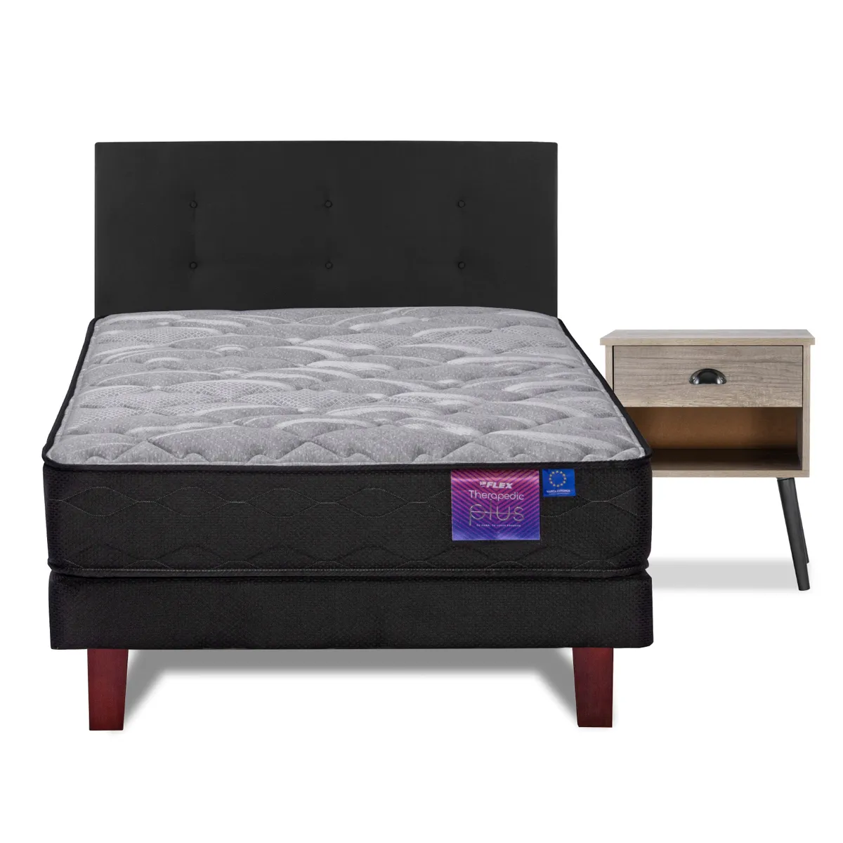 JUEGO DE DORMITORIO FLEX CAMA EUROPEA THERADIC PLUS THERAPEDIC 1.5 PLAZAS + RESPALDO ROYAL NEGRO + VELADOR ROCK - 2