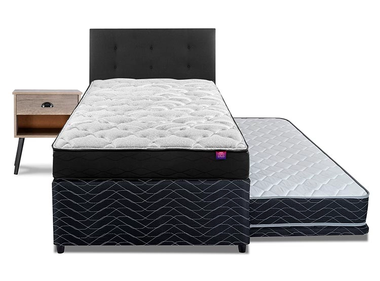 JUEGO DE DORMITORIO FLEX CAMA DIVAN THERADIC PLUS THERAPEDIC 1.5 PLAZAS NEGRO + RESPALDO ROYAL + VELADOR ROCK - 2