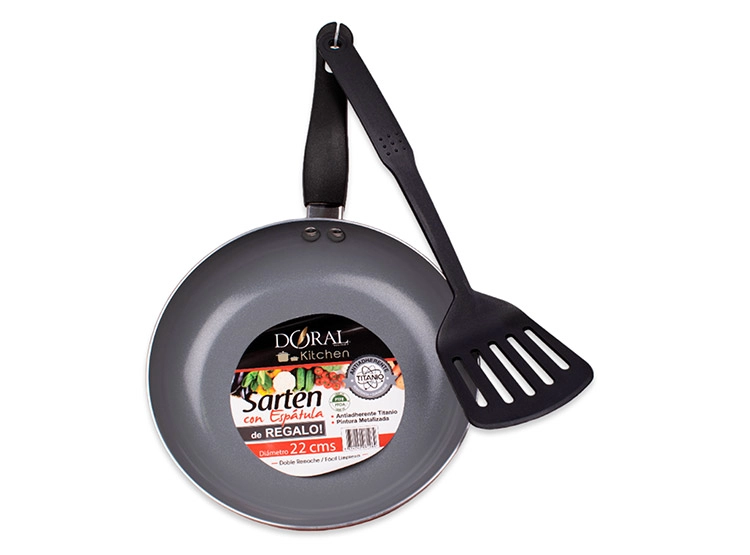 SET DORAL DUO SARTEN ROJO 22CM + ESPATULA