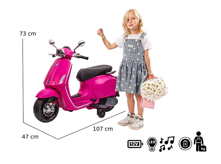 MOTO A BATERIA KIDSCOOL VESPA SPRINT ROSADA 12V - 7