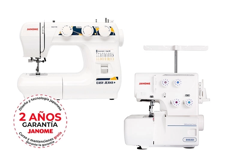 COMBO JANOME MAQUINA DE COSER EASY JEANS PLUS + OVERLOCK 8002D - 1